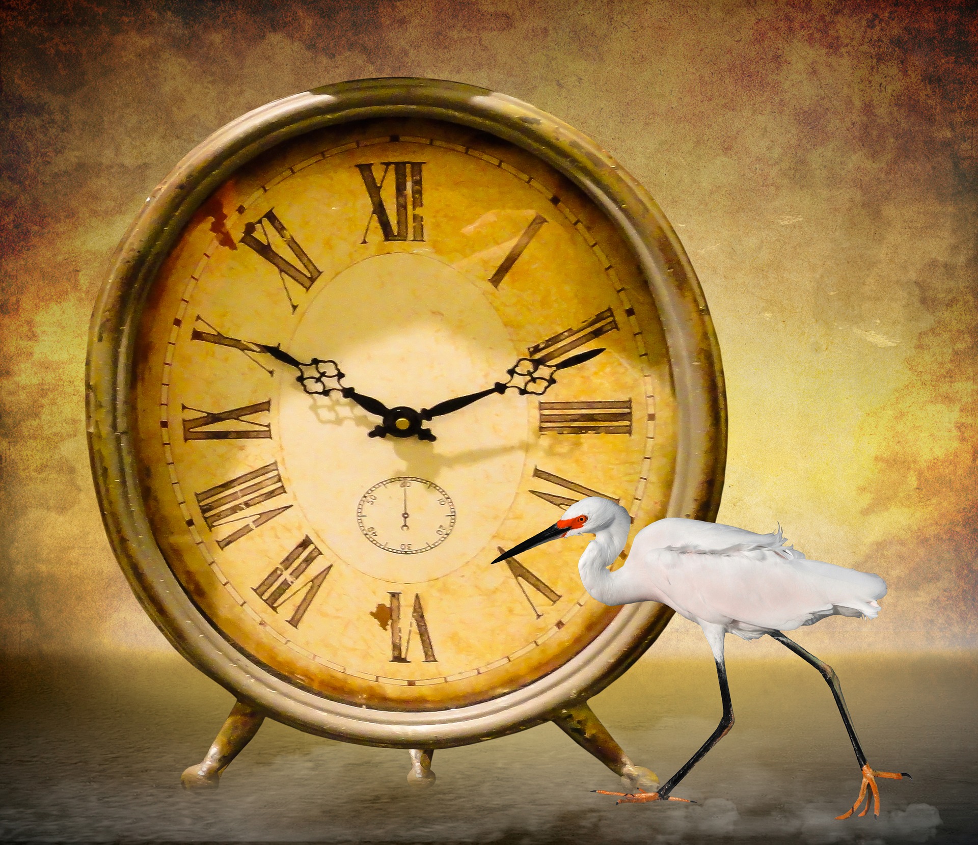 Bird in front of a clock